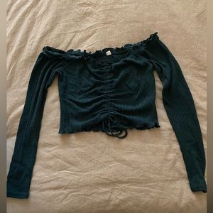 Emerald green off the shoulder long sleeve crop top from garage.